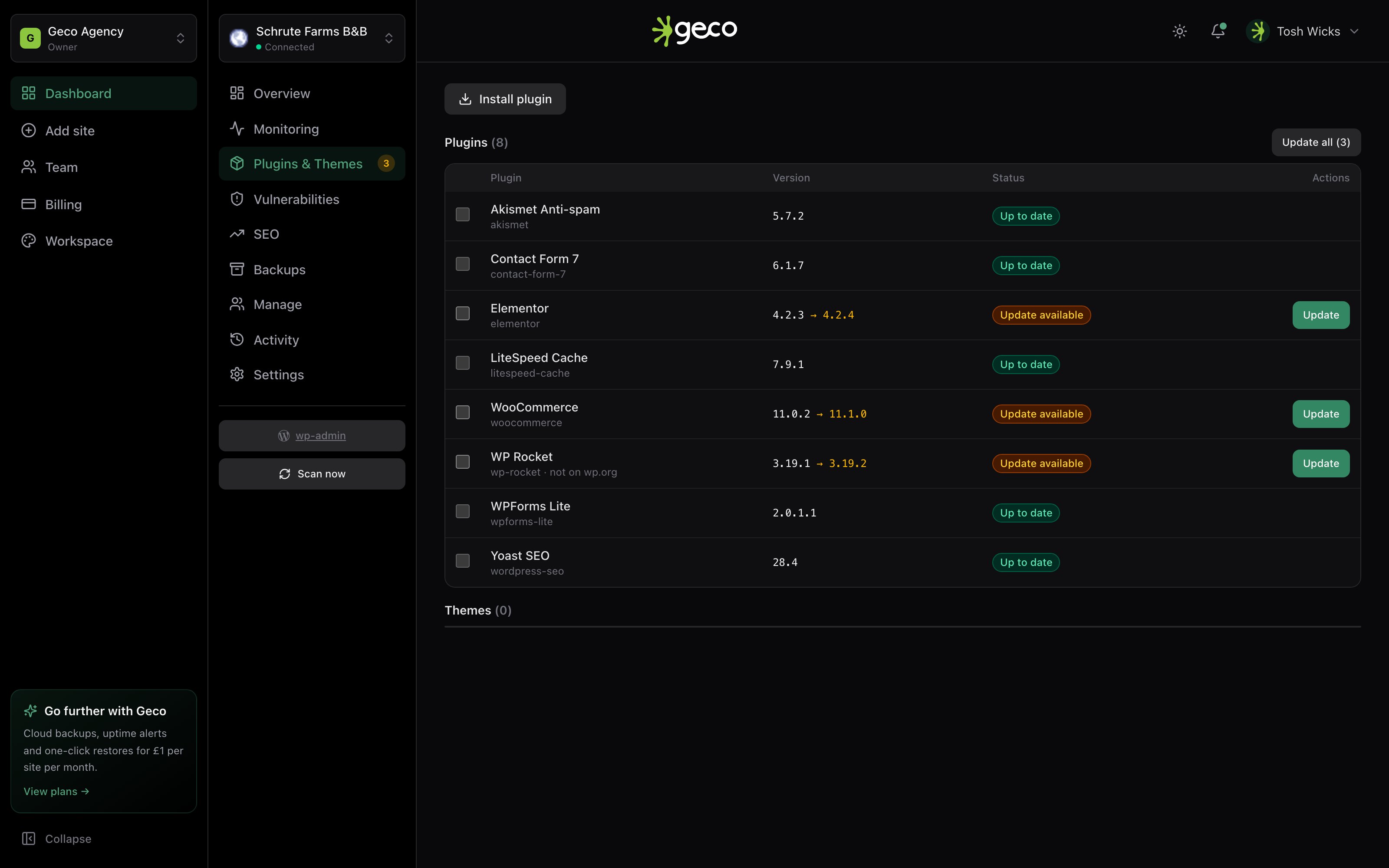 Plugin updates for a connected site